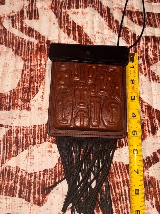 Leather Fringe Crossbody Bag - Brown & Black Artwear by Robbie  Mini Purse - Picture 5 of 7